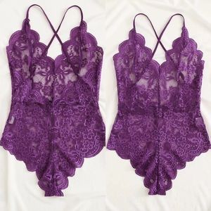 Cross Back Lace Teddy Lingerie Bodysuit